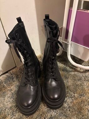 Steve Madden Black Lace-Up Platform Combat Boots
